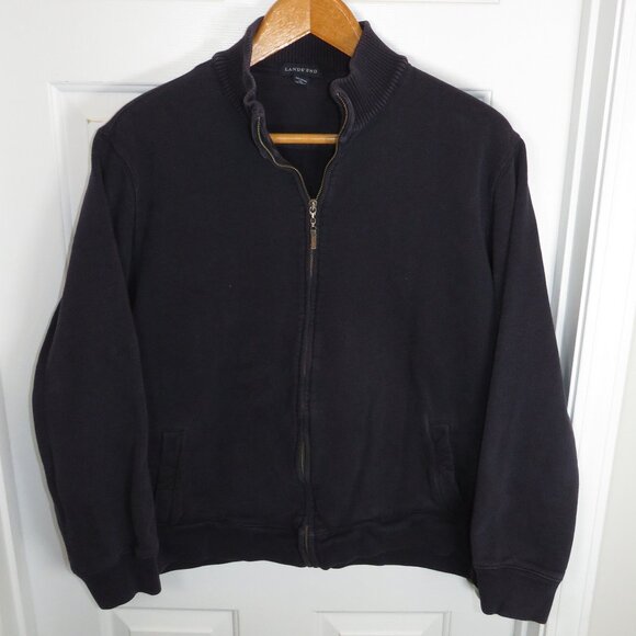 Lands End Full Zip Bomber Style Sweatshirt Size XL (46-48) Navy Blue - Picture 1 of 5